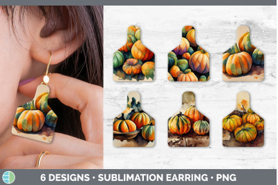 Fall Pumpkins Cow Tag Earring | Sublimation Cattle Ear Tag