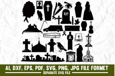 Set of items used at the funeral service and ceremony svg