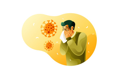 Sick man sneezes because of coronavirus