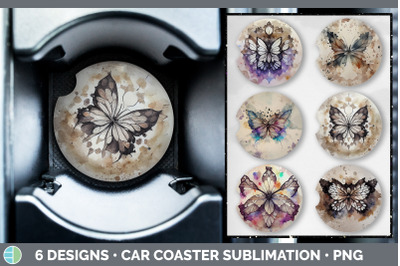 Watercolor Butterfly Car Coaster | Sublimation Designs Bundle