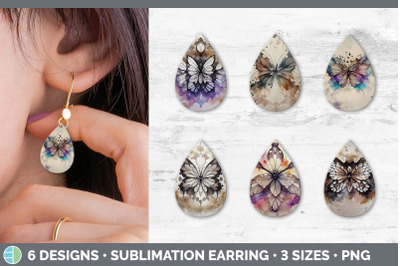 Watercolor Butterfly Teardrop Earring | Sublimation Designs Bundle