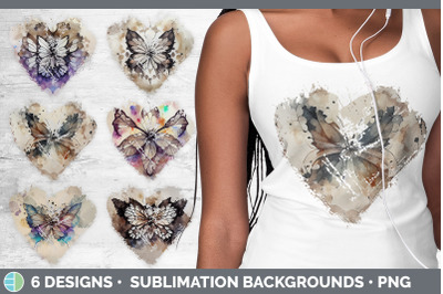 Watercolor Butterfly Heart Distressed Clipart | Sublimation Designs