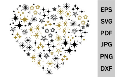 Heart template with stars in svg format&2C; cutting file