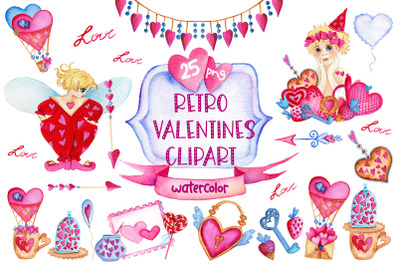 Fairies valentines day watercolor clipart