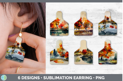 Autumn Trees Cow Tag Earring | Sublimation Cattle Ear Tag