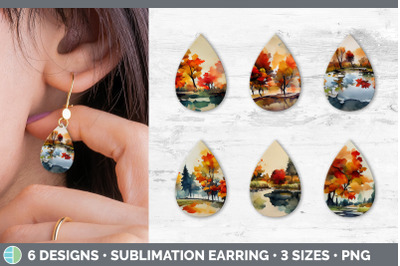 Autumn Trees Teardrop Earring | Sublimation Designs Bundle