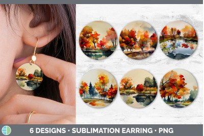 Autumn Trees Round Earring | Sublimation Designs Bundle
