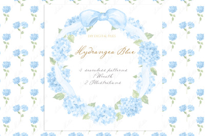 Hydrangea  Blue Wreath Watercolor clipart
