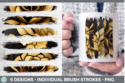 Black and Gold Rose Brush Strokes PNG | Sublimation Designs