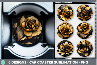 Black and Gold Rose Car Coaster | Sublimation Designs Bundle