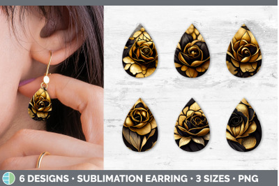 Black and Gold Rose Teardrop Earring | Sublimation Designs Bundle