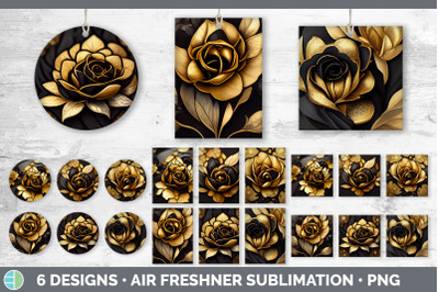 Black and Gold Rose Air Freshener | Sublimation Designs Bundle