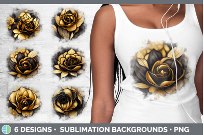 Black and Gold Rose Background | Grunge Sublimation Backgrounds