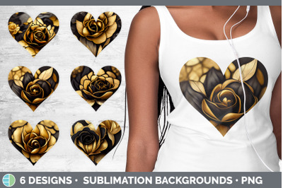 Black and Gold Rose Hearts Clipart