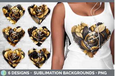 Black and Gold Rose Heart Distressed Clipart