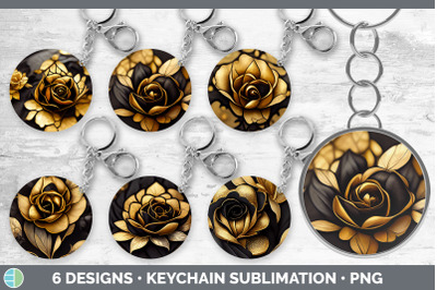 Black and Gold Rose Keychain Bundle | Keyring Sublimation Designs