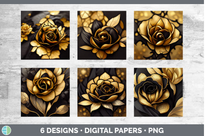 Black and Gold Rose Backgrounds | Digital Scrapbook Papers