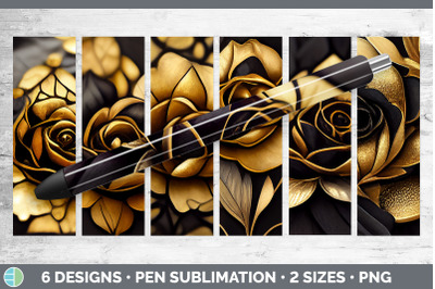 Black and Gold Rose Pen Wraps | Epoxy Sublimation Bundle