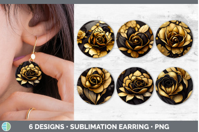 Black and Gold Rose Round Earring | Sublimation Designs Bundle