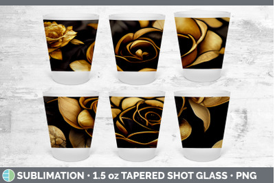 Black and Gold Rose Shot Glass Sublimation | Shot Glass 1.5oz Tapered