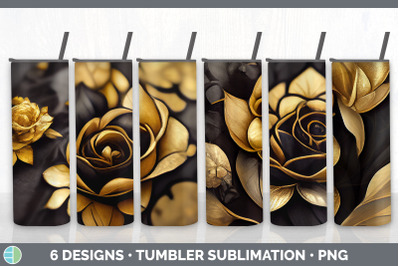 Black and Gold Rose Tumbler Sublimation Bundle