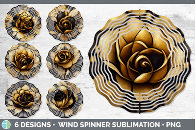 Black and Gold Rose Wind Spinner | Sublimation Designs Bundle