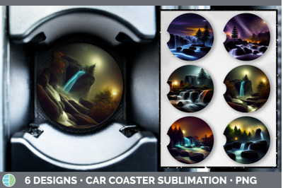 Waterfall Landscape Car Coaster | Sublimation Designs Bundle