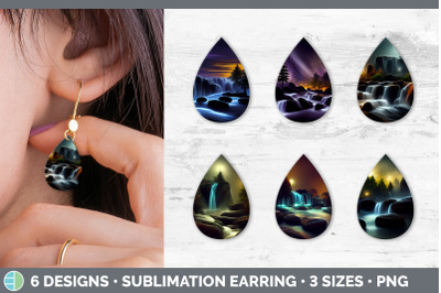 Waterfall Landscape Teardrop Earring | Sublimation Designs Bundle