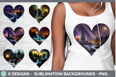 Waterfall Landscape Hearts Clipart | Sublimation Designs