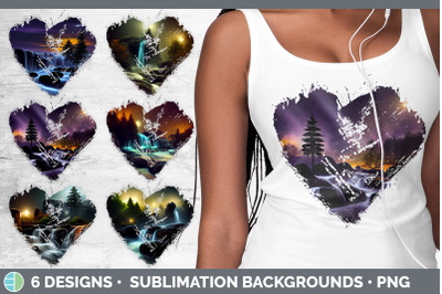 Waterfall Landscape Heart Distressed Clipart | Sublimation Designs