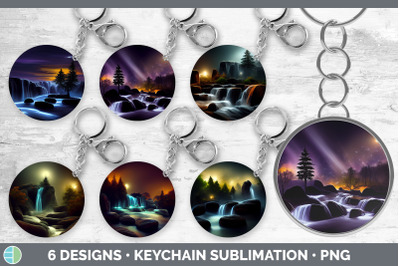 Waterfall Landscape Keychain Bundle | Keyring Sublimation Designs