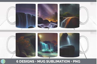 Waterfall Landscape Mug Sublimation | Coffee Cup Designs PNG