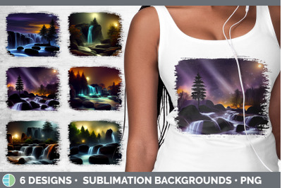 Waterfall Landscape Distressed Sublimation Background Panel