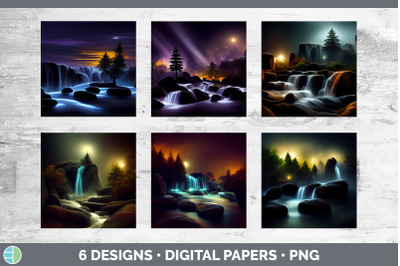 Waterfall Landscape Backgrounds | Digital Scrapbook Papers