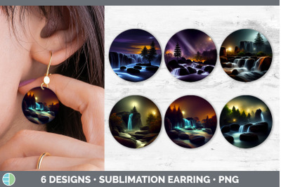 Waterfall Landscape Round Earring | Sublimation Designs Bundle