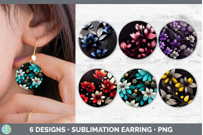 Flowers Round Earring | Sublimation Designs Bundle