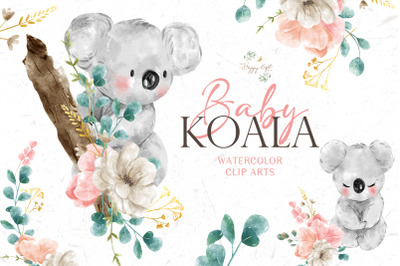 Baby koala watercolor cliparts