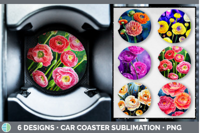 Ranunculus Flowers Car Coaster | Sublimation Designs Bundle