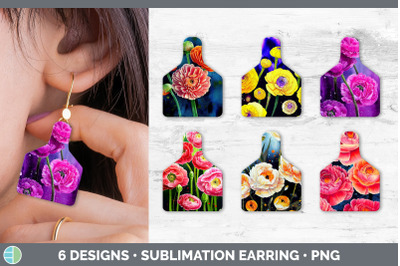 Ranunculus Flowers Cow Tag Earring | Sublimation Cattle Ear Tag