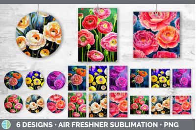 Ranunculus Flowers Air Freshener | Sublimation Designs Bundle