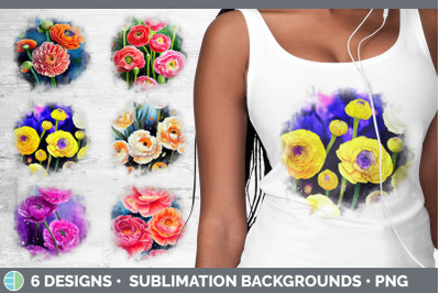 Ranunculus Flowers Background | Grunge Sublimation Backgrounds