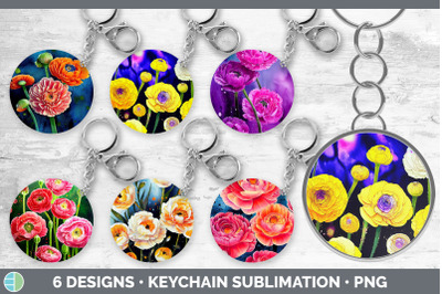 Ranunculus Flowers Keychain Bundle | Keyring Sublimation Designs