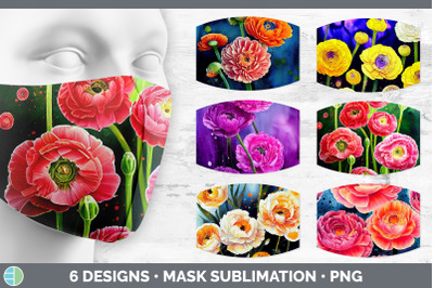 Ranunculus Flowers Mask | Sublimation Bundle Face Mask Designs