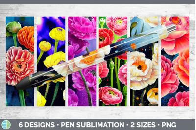 Ranunculus Flowers Pen Wraps | Epoxy Sublimation Bundle