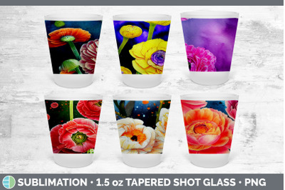 Ranunculus Flowers Shot Glass Sublimation | Shot Glass 1.5oz Tapered