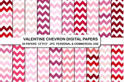 Valentine Chevron Background Digital Papers Scrapbooking Set