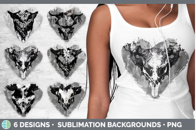 Cow Skull Heart Distressed Clipart | Sublimation Designs