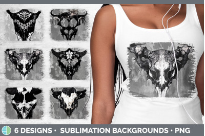 Cow Skull Distressed Sublimation Background Panel