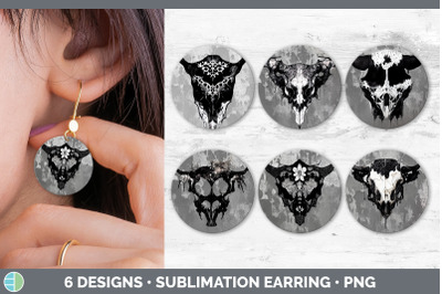 Cow Skull Round Earring | Sublimation Designs Bundle