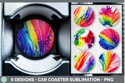 Watercolor Rainbow Car Coaster | Sublimation Designs Bundle